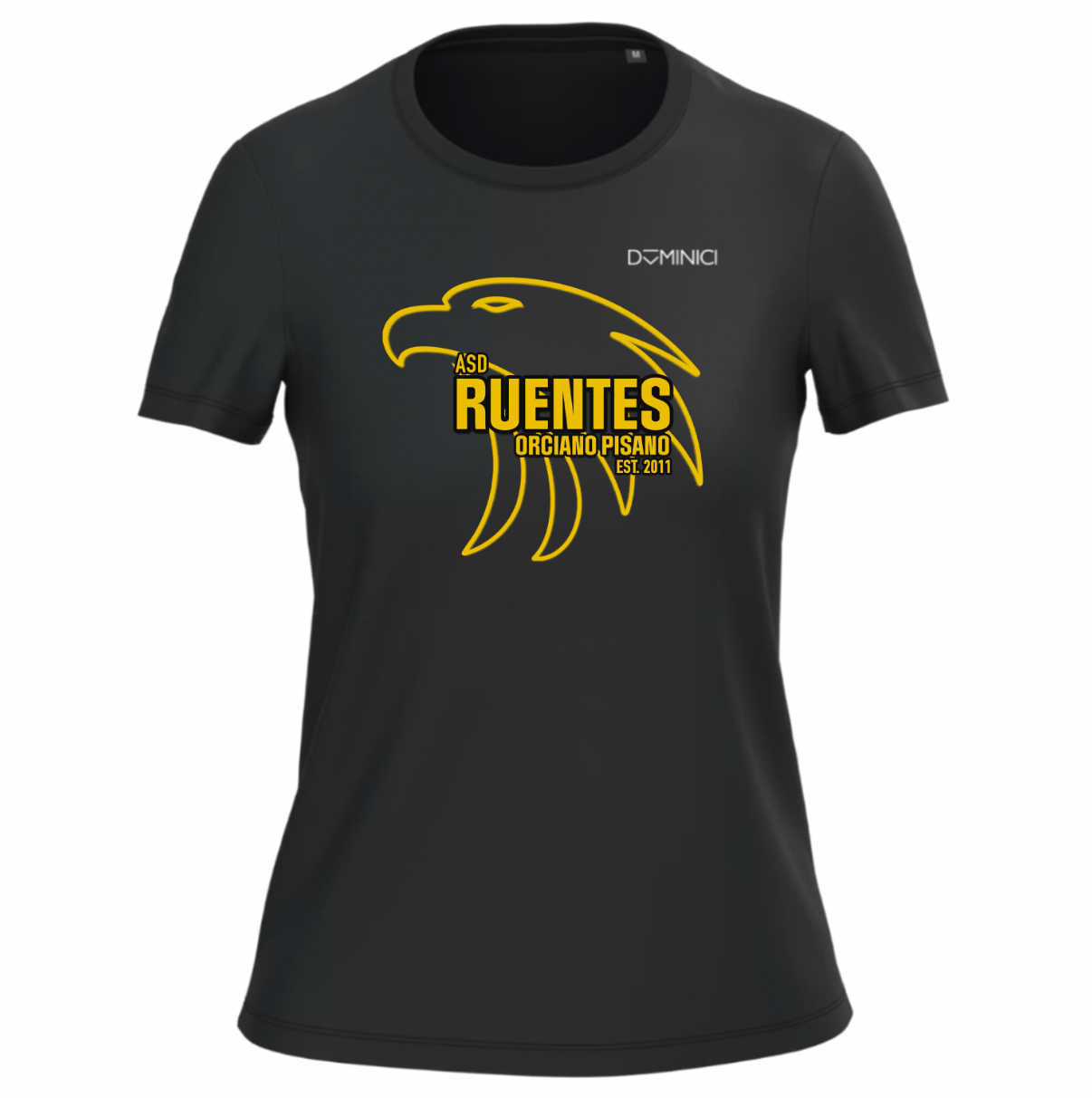 T-shirt nera donna girocollo con logo Ruentes Orciano Pisano