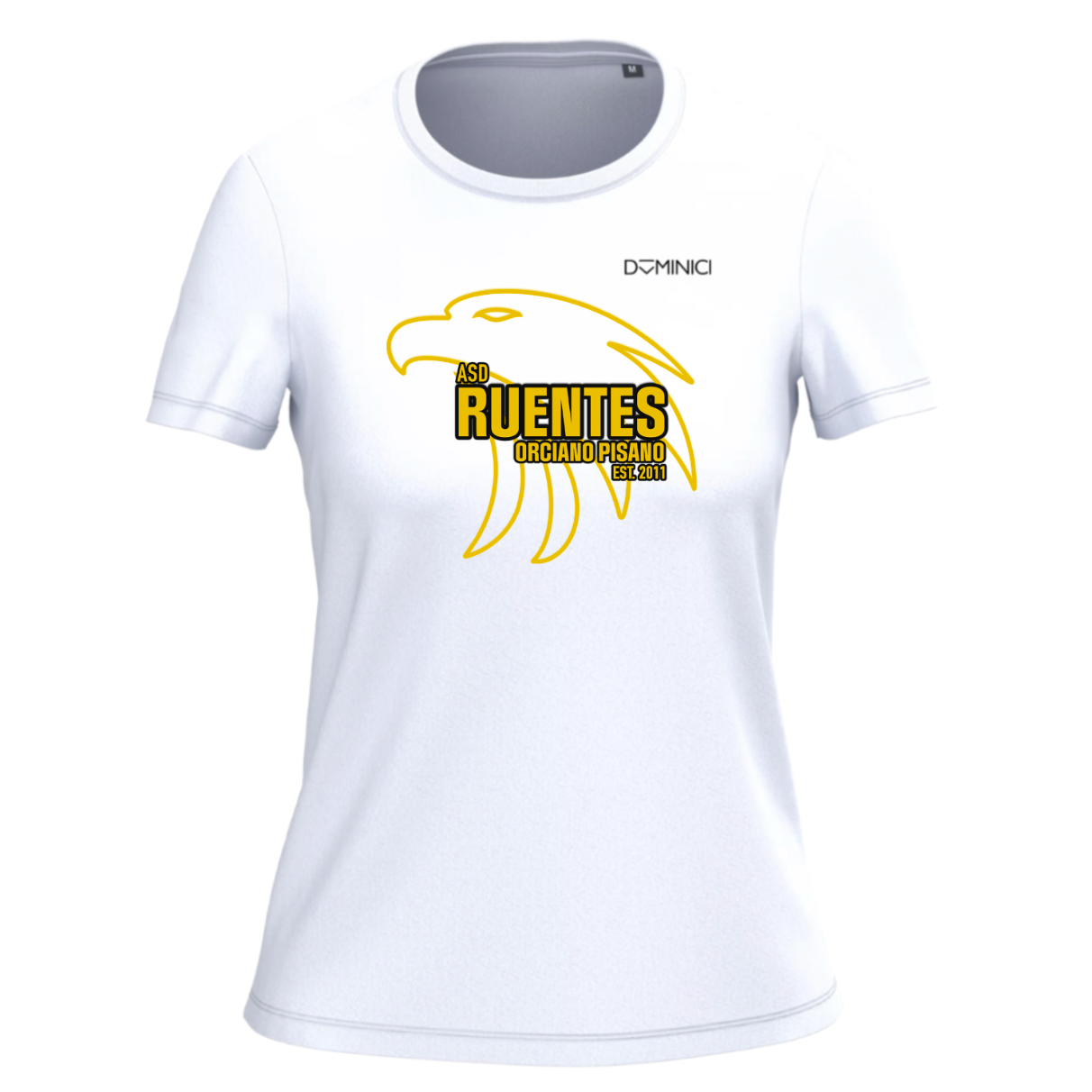 T-shirt bianca donna girocollo con logo Ruentes Orciano Pisano