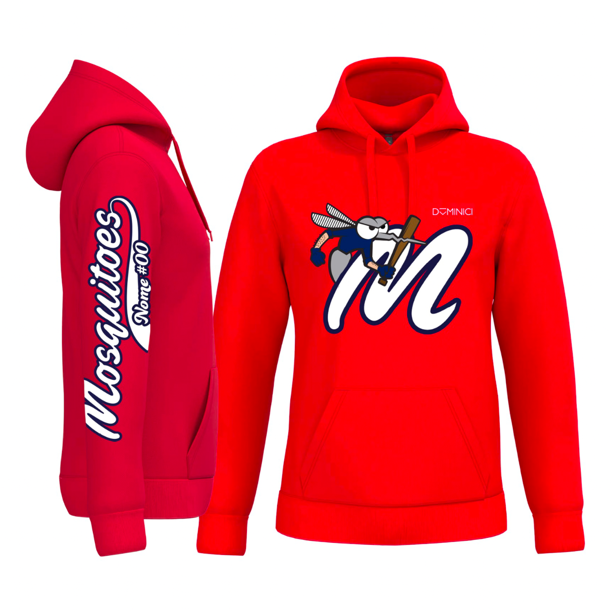 Felpa uomo garzata con cappuccio rossa Mosquitoes