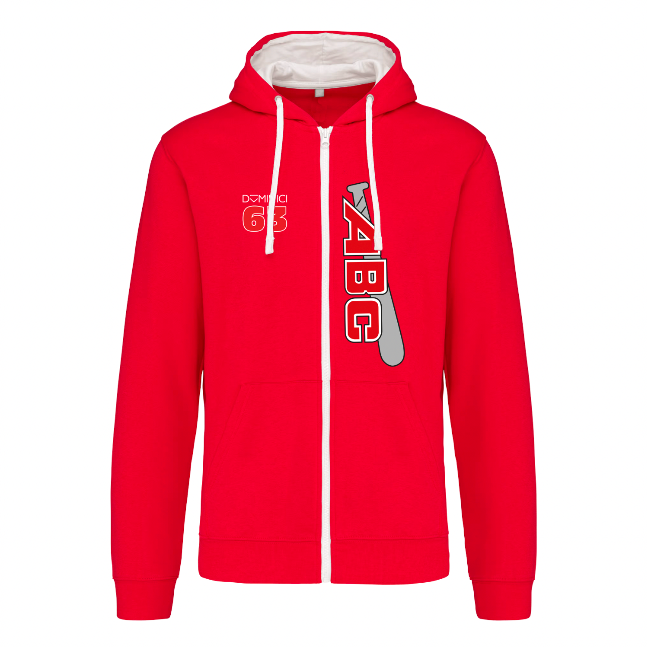 Felpa Bicolore uomo garzata con cappuccio rossa/bianca ABC