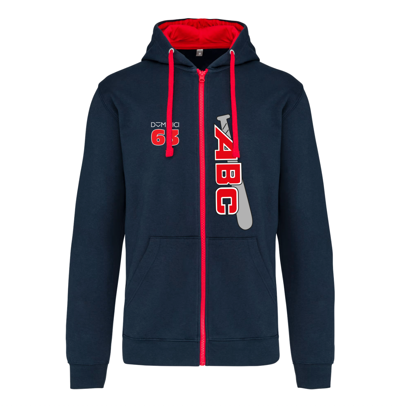 Felpa Bicolore uomo garzata con cappuccio navy/rossa ABC